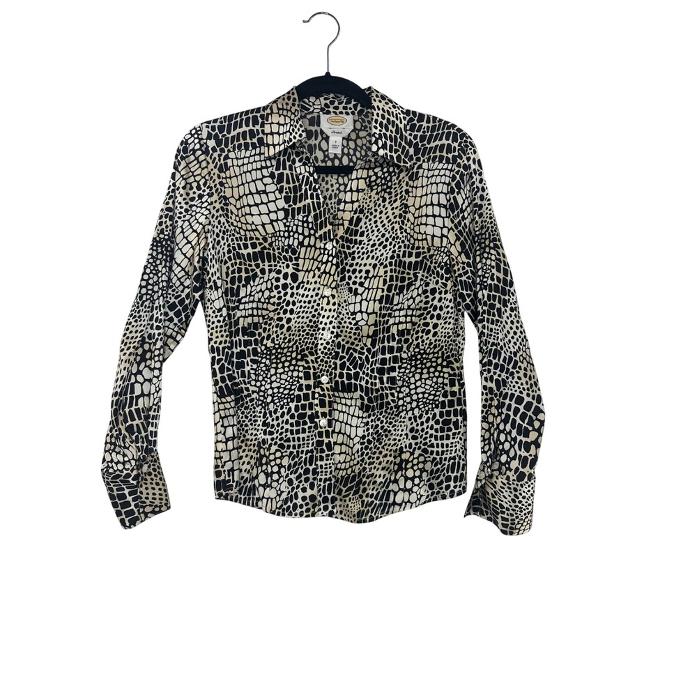 Talbots Womens Blouse Size 2 Animal Print Button Down Long Sleeve Career
